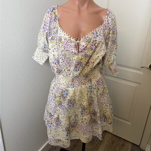 NWT 1.State Floral Print Dress with Purple and Yellow Accents Sz XL